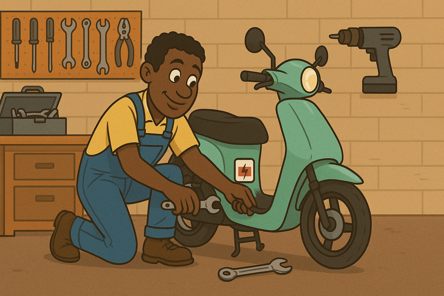 A technician performing maintenance on an ELECER e-bike.